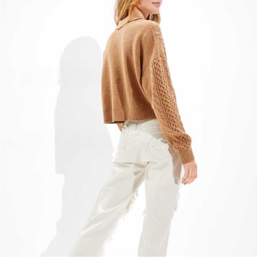 American Eagle Cropped Cable Knit Button Sweater … - image 2